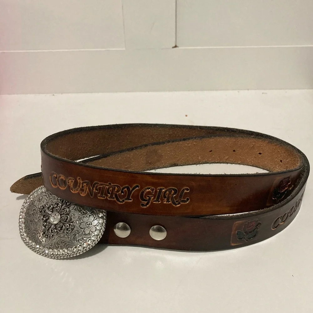 Nocona Belt Co. Country Girl Leather Belt with rhinestone Buckle 50”